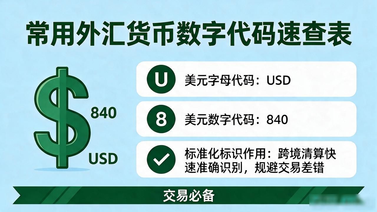 常用外汇货币数字代码速查表 交易必备
