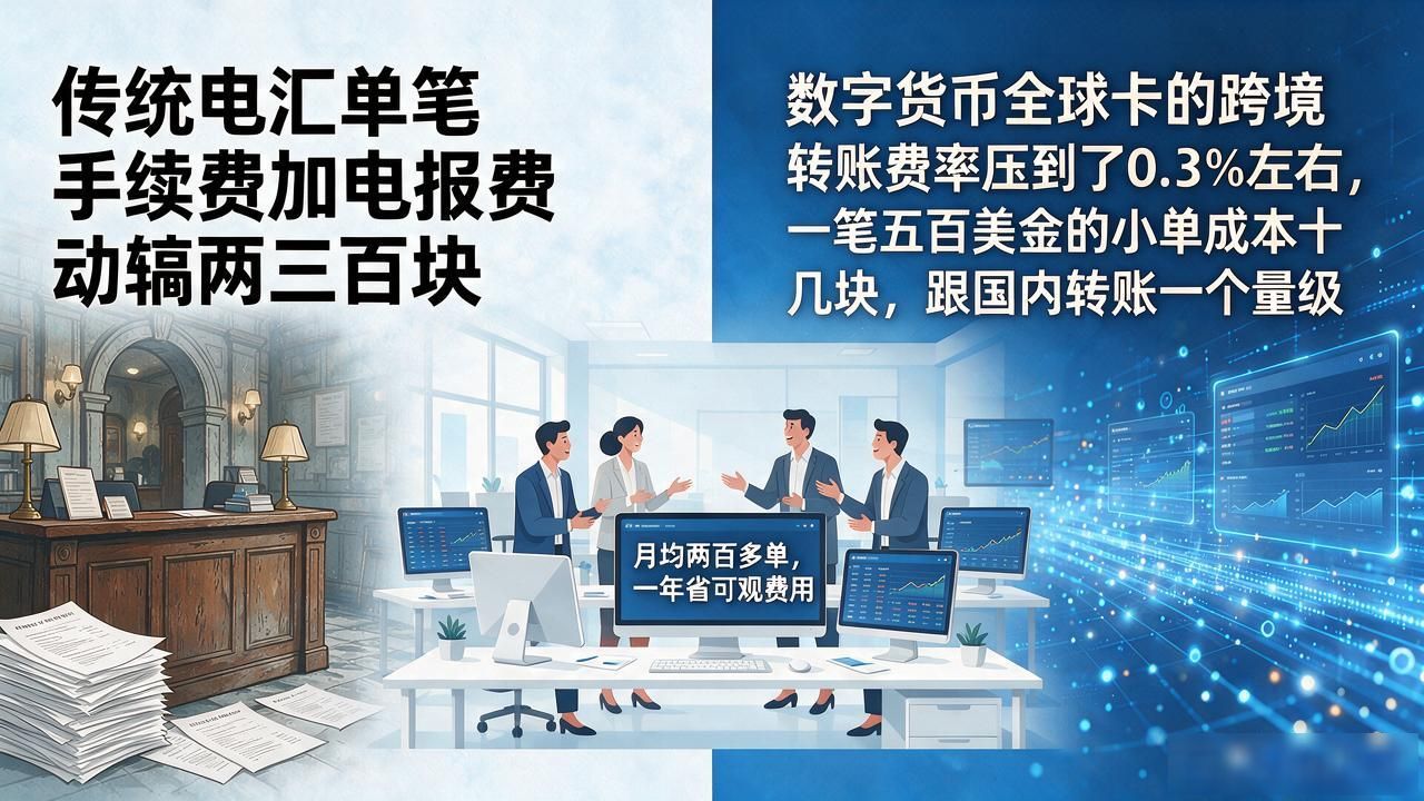 数字货币全球卡靠谱吗，跨境收付手续费到底能省多少