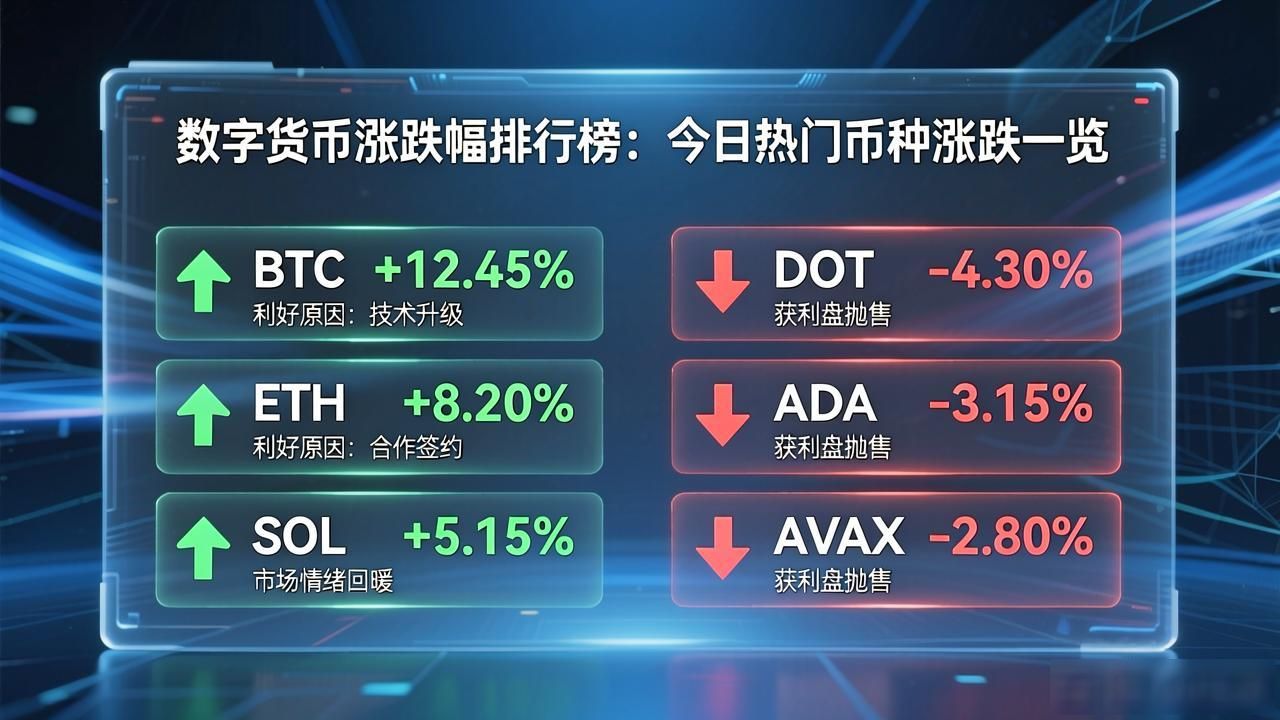 数字货币涨跌幅排行榜：今日热门币种涨跌一览